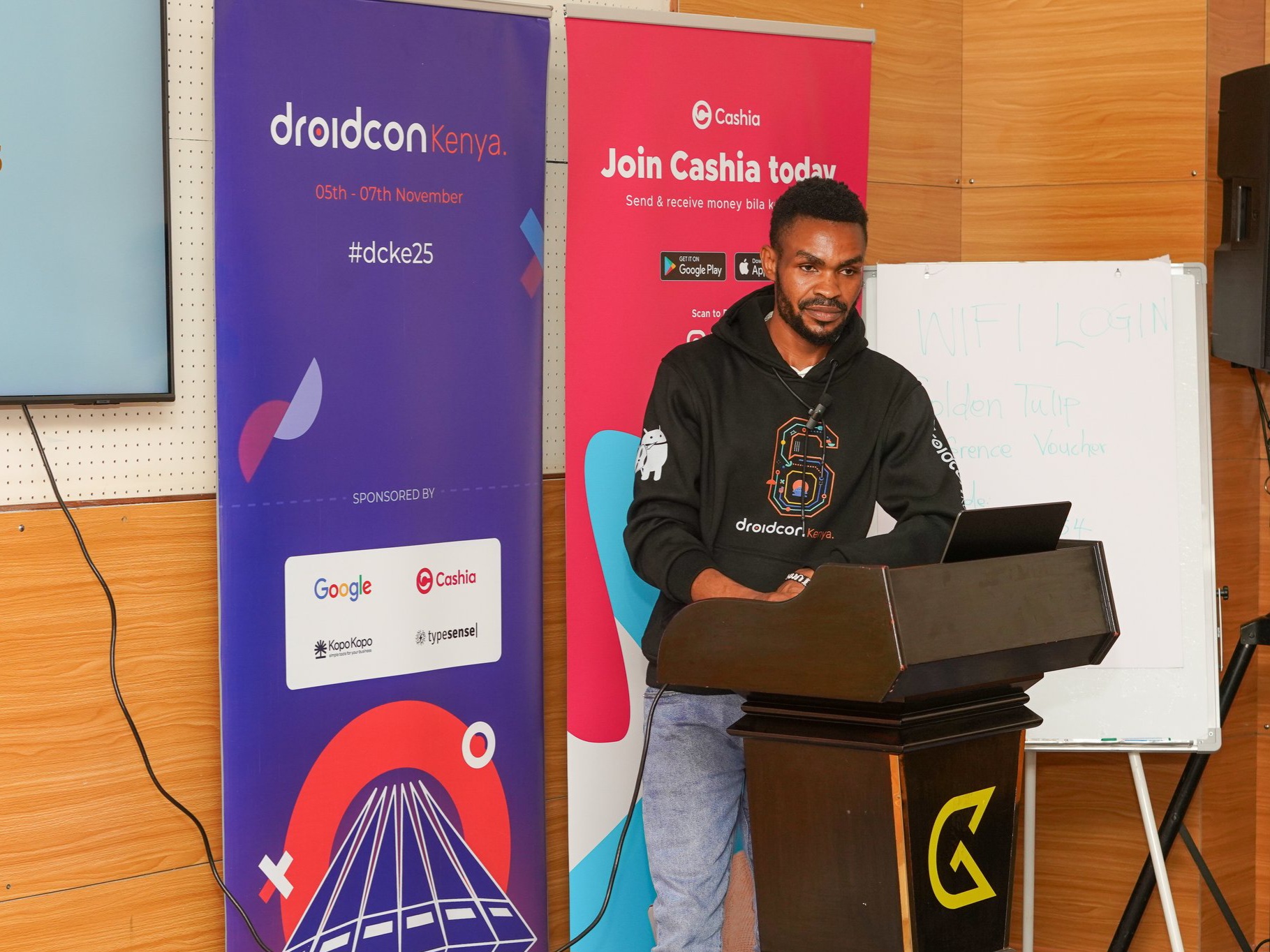 Samuel Juma speaking at Droidcon Kenya 2025